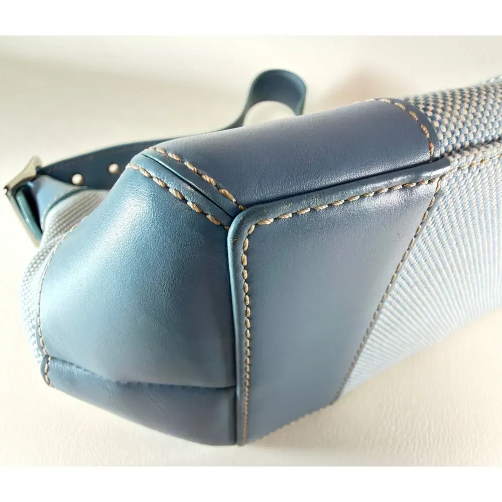 COACH 1839 VINTAGE Light Blue Canvas Leather Demi Hobo Shoulder Bag Purse MINT